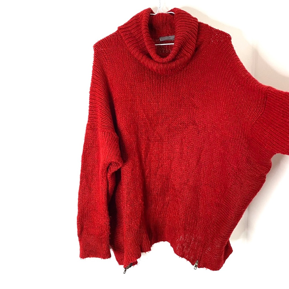 Wooden Ships Wool Blend Red Knit Oversized Cowl Neck Sweater - Picture 2 of 8